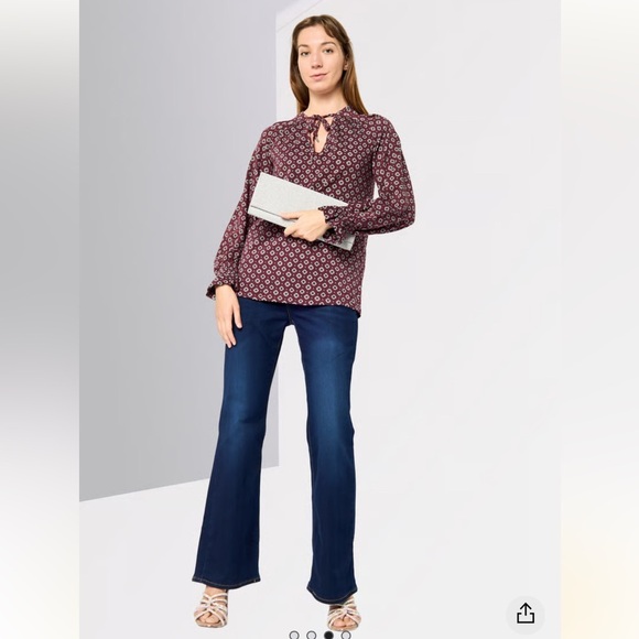 Michael Michael Kors Burgundy Geometric Print V-Neck Long Sleeve Top sz 3X - Picture 8 of 9